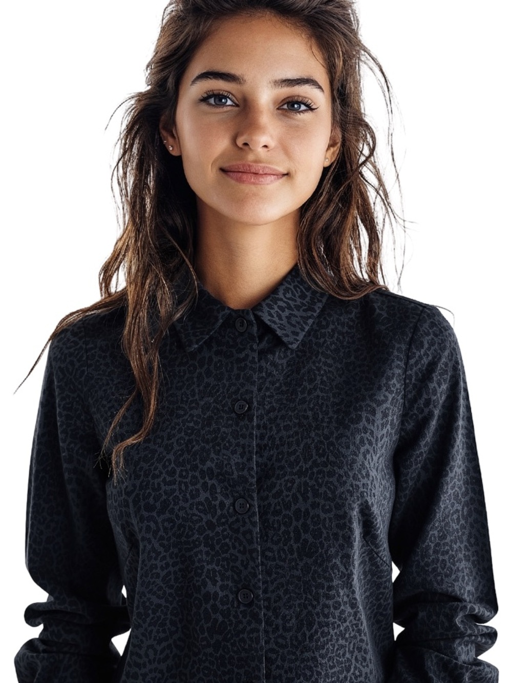 Women's Black Leopard Print Button-Down Shirt